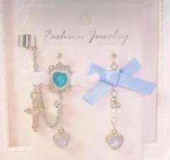 Mass-produced Angel Wing and Blue Ribbon Earrings/Ear Cuffs