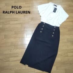 POLO RALPH LAUREN 金ボタン ロングスカート ネイビー スリット - メルカリ