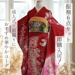 ☆11/8まで1万円引き☆一蔵 正絹赤振袖6点セット｜桜模様入り│成人式