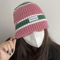 ストライプニットビーニー ストライプニット帽 ピンク・グリーンのサムネイル
