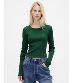 リブ Gapロゴ クロップド クルーネックTシャツ グリーンのサムネイル