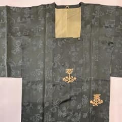 道行 深緑色 草花地紋 金模様のサムネイル