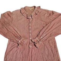 PINK HOUSE ビンテージ 綿長袖チュニック 赤白ギンガムチェック フリル
