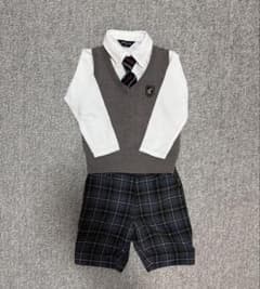 セレモニースーツ グレー ニットベスト ホワイトシャツ チェック柄ショートパンツのサムネイル