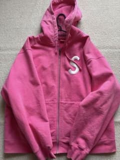 シュプリーム supreme ジップ パーカー ピンク Sロゴ エスロゴ L