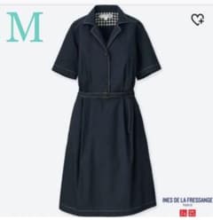 美品☆ユニクロ イネス タイプライターワンピース M 紺色のサムネイル