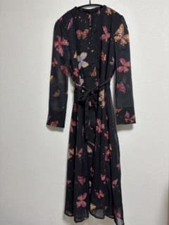 蝶柄シフォン長袖ワンピースのサムネイル