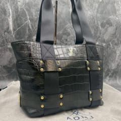極美品 A.D.M.J. デイリートート クロコ型押し スタッズ 牛革 黒 自立 