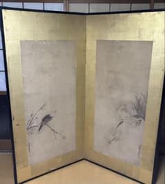 蔀 関月（しとみ かんげつ） 「法橋關月寫」 鳥の金屏風 二曲屏風 複写