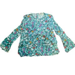 【1回着用】ZARA ザラ 花柄 ティアード チュニック ブラウス M グリーンのサムネイル