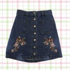 花柄刺繍 デニム ミニスカートのサムネイル