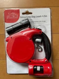 【新品未使用】犬 リード　ライト付　赤　5m　 自動巻取り 伸縮性リード 散歩のサムネイル
