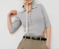 HANNE アン ハーフ スリーブ ポロ ニット ボディスーツ グレー - メルカリ