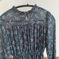 【古着】花柄シースルーワンピース 長袖 ロング丈 フリル 上品 レトロのサムネイル