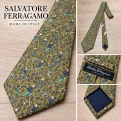 Salvatore Ferragamo ネクタイ 人物 花柄 カーキのサムネイル