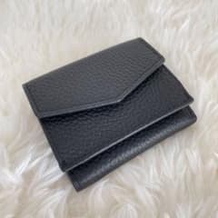 【訳あり】 本革 三つ折り財布 ミニ財布 ブラック 内側ブルーのサムネイル