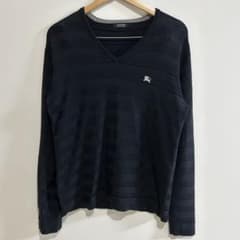 バーバリーブラックレーベル シルクコットン Vネックボーダーニット 