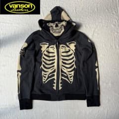 VANSONスケルトン ボーン スカル フェイスマスク ジップアップパーカー 