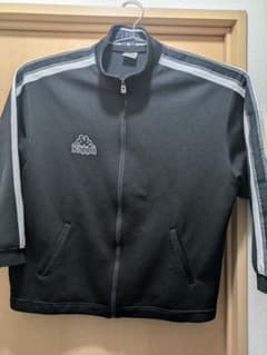 Kappa トラックジャケット 黒 L相当 バックロゴ 短丈 ストリートジャージ