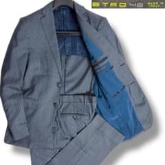 J6164 美品 エトロ シルク混ペイズリー柄裏地スーツ ネイビー 46 