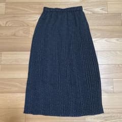 【美品】ユニクロ ドット プリーツスカート ロング丈 ウエストゴム ネイビーのサムネイル