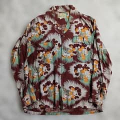SUN SURF サンサーフ アロハシャツ 長袖 赤 花柄 シュガーケーン