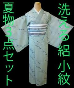 値下げ交渉OK！」夏物 洗える ポリエステル 絽 小紋 セット F541