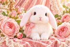 白いうさぎ 垂れ耳 兎 イラスト ぬいぐるみ風 ウサギ 薔薇 お花 D581