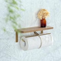 【新品】POSH LIVING 2連 トイレットペーパーホルダー 木製棚付きのサムネイル