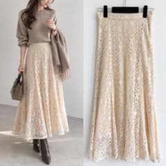 アズールバイマウジー◇フレアロングスカート フェミニン 総レース かぎ網 M