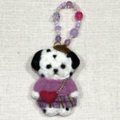 ハンドメイド 羊毛フェルト 犬 ダルメシアン ブローチ チャーム ストラップ