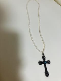 진주 목걸이 크로스 모티브 청록색 장식