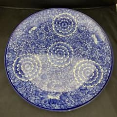 古伊万里　染付　ベロ藍　線描き　花　約直径46.5cm 大皿　太明成化年製 古伊万里 染付 ベロ藍 線描き 花 約直径46.5cm 大皿 太明成化年製