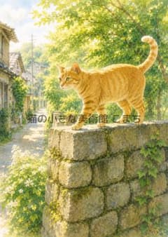 猫アート インテリアポスター A4光沢紙〉緑陰をゆく小さな巡礼者