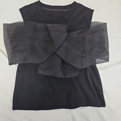 オフショル リボン ノースリーブ トップス ブラックのサムネイル
