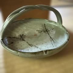 手付鉢 菓子鉢 清水焼　平安陶楽　唐津釉　根引松　手付向付　長期保管未使用品 手付鉢 菓子鉢 清水焼 【平安陶楽】唐津釉 根引松 手付向付 長期保管未