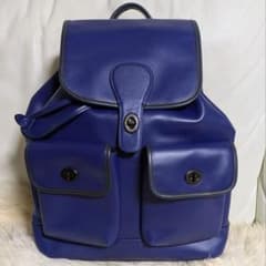 極良品レア】 COACH リュック レザー ターンロック ブルー ヘリテージ 
