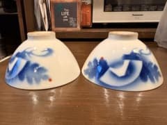 レトロ食器 染付 富士山 扇 飯碗 ペアセットのサムネイル