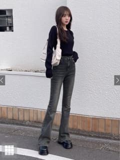 【GRL】 ストレッチフレアデニムパンツ cu535 ブラックのサムネイル