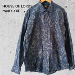 【HOUSE OF LORDS】長袖総柄シャツ ネイビー/シルバー XXL