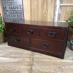 民芸家具☆木製桐材天然無垢和タンスチェスト横長（80㎝）飾り棚収納