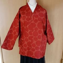 着物リメイク　作務衣　上着　つむぎ羽織 長袖のサムネイル