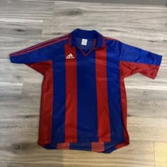 adidas サッカーシャツ 青赤 ストライプ L - メルカリ