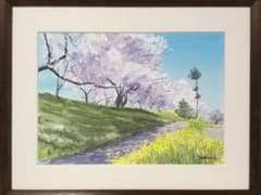 水彩画「菜の花咲く桜並木」のサムネイル