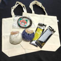 メランジモヘア糸玉＆バック持ち手＆リボン＆ハンドメイド用エコバッグ7点セット