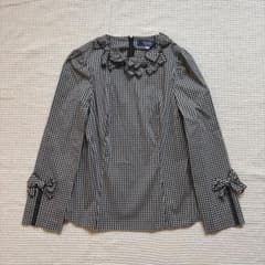 美品　エムズグレイシー　ギンガムチェック　リボン　ブラウス　40 M'S GRACY エムズグレイシー ギンガムチェック ブラウス40リボンフリル