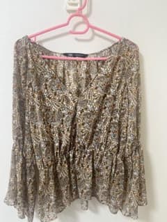 ZARA ペイズリー柄 シアーブラウス 長袖のサムネイル