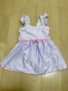 女の子用 ストライプ柄 ワンピース水着 フリル リボン付きのサムネイル