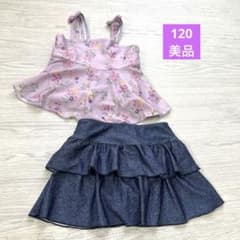 水着　セパレート120 紫花柄 美品　女の子のサムネイル
