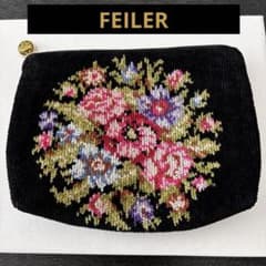 FEILER 花柄刺繍 ポーチ ブラック - メルカリ